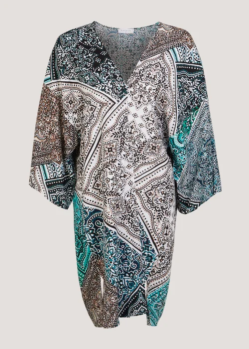 Multicoloured Scarf Print Midi Kimono - Small Image 5