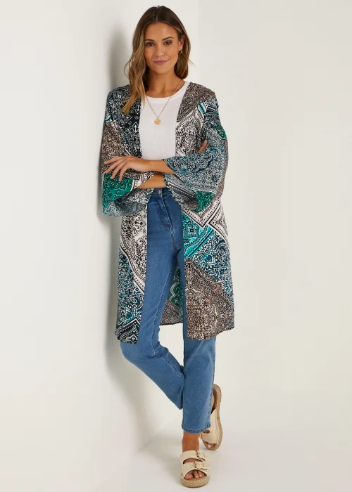 Multicoloured Scarf Print Midi Kimono - Small Image 4