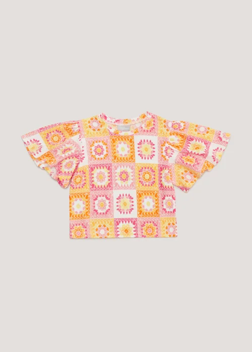 Girls Orange Crochet Print Crinkle Top (3-14yrs) - 4 Yrs Image 1