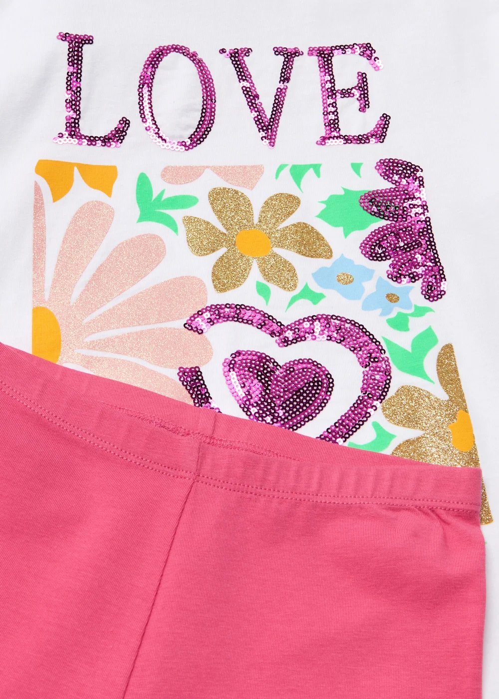 Girls White Sequin Love T-Shirt & Cycling Shorts Set (4-13yrs) - Age 4 Years Image 2