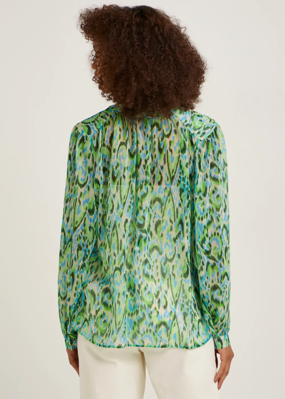 Green Print Chiffon Blouse - 8 Image 2