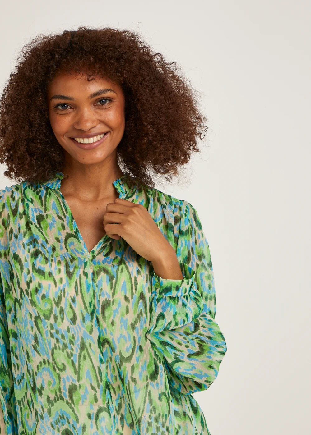 Green Print Chiffon Blouse - 8 Image 3