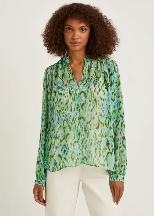 Green Print Chiffon Blouse - 8 Image 1