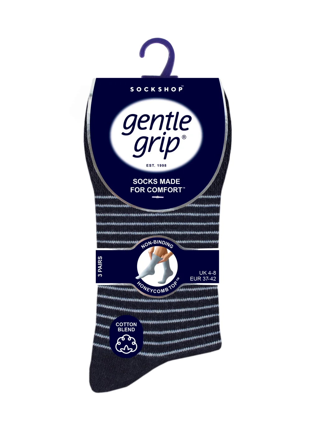 3 Pack Gentle Grip Blue Socks - One Size Image 1