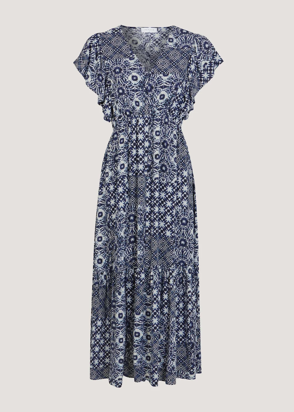 Papaya Petite Navy Tile Print Crinkle Midi Dress - 6 Image 5