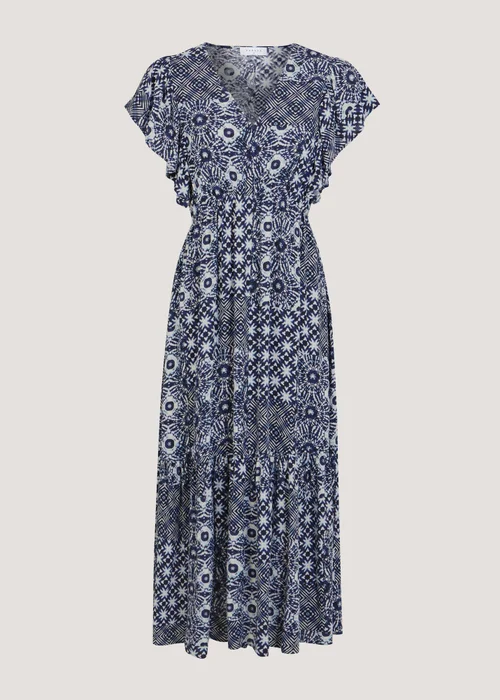 Papaya Petite Navy Tile Print Crinkle Midi Dress - 6 Image 5