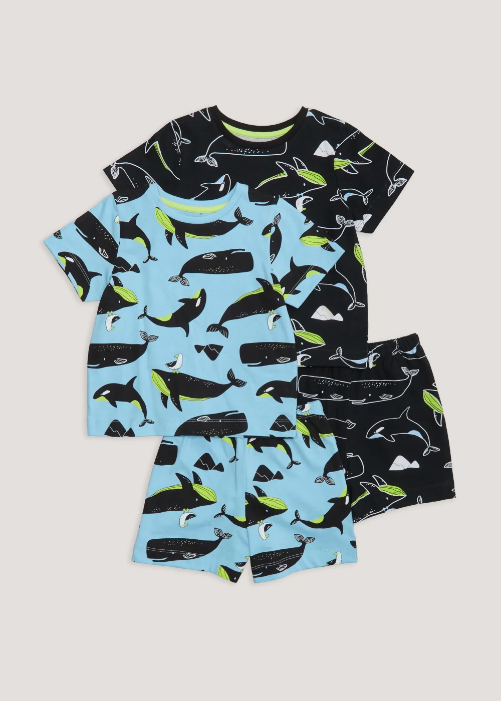 Boys 2 Pack Black Whale Print Short Pyjama Sets (9mths-5yrs) - Age 9 - 12 Months Image 1