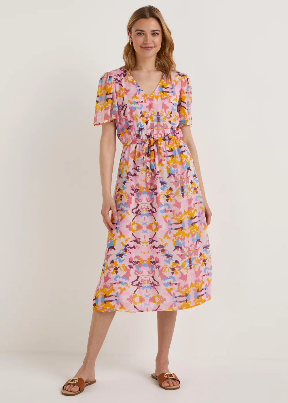 JDY Summer Pink Print Short Sleeve Midi Dress - 8 Image 1