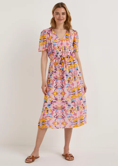 JDY Summer Pink Print Short Sleeve Midi Dress - 8 Image 1