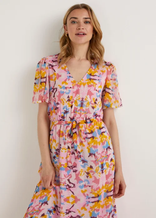 JDY Summer Pink Print Short Sleeve Midi Dress - 8 Image 3