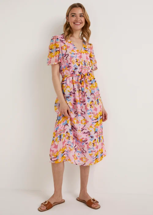 JDY Summer Pink Print Short Sleeve Midi Dress - 8 Image 4
