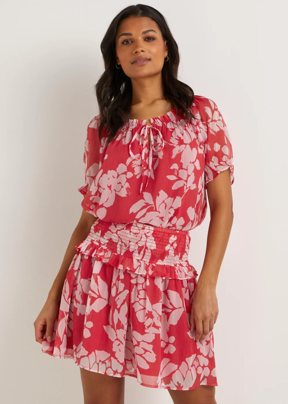 JDY Summer Red Print Co-Ord Mini Skirt - 8 Image 1
