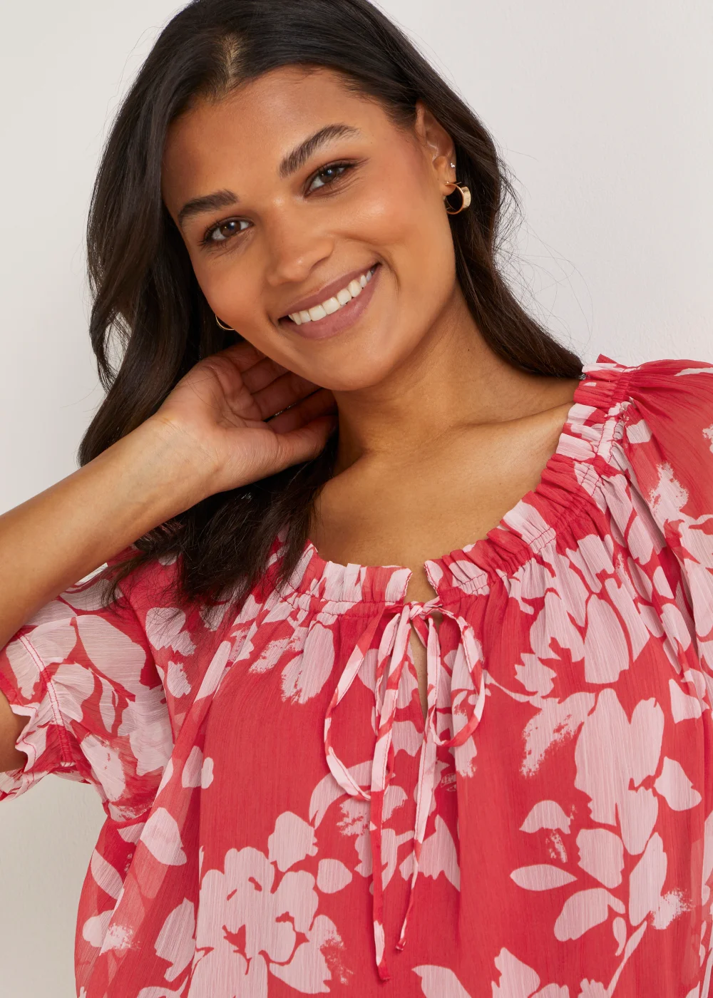 JDY Summer Red Print Short Sleeve Co-Ord Top - S - UK 8 Image 3