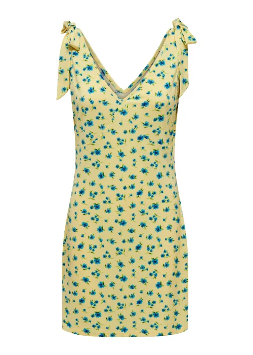 JDY Yellow Flower Print Bow Mini Dress - 10 Image 1