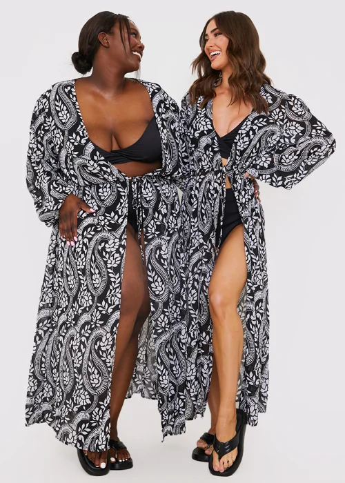 In the Style Jac Jossa Black Paisley Tie Front Maxi Cover Up - 8 Image 2