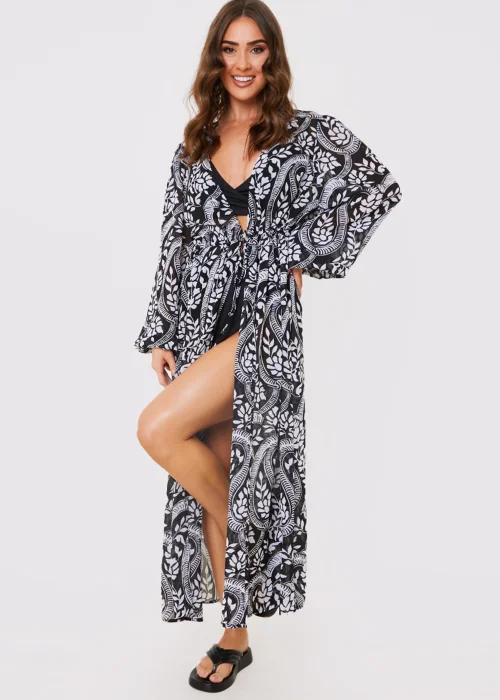 In the Style Jac Jossa Black Paisley Tie Front Maxi Cover Up - 8 Image 3