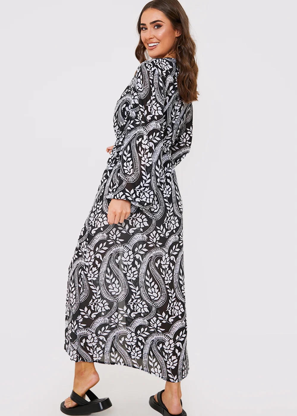 In the Style Jac Jossa Black Paisley Tie Front Maxi Cover Up - 8 Image 5