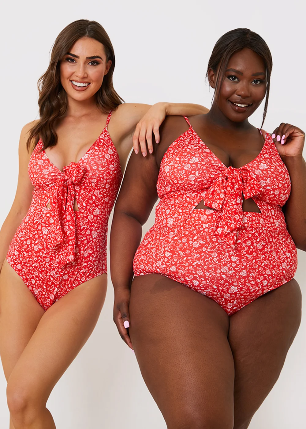 In the Style Jac Jossa Red Floral Tie Front Cut Out Swimsuit - Size 8 Image 2