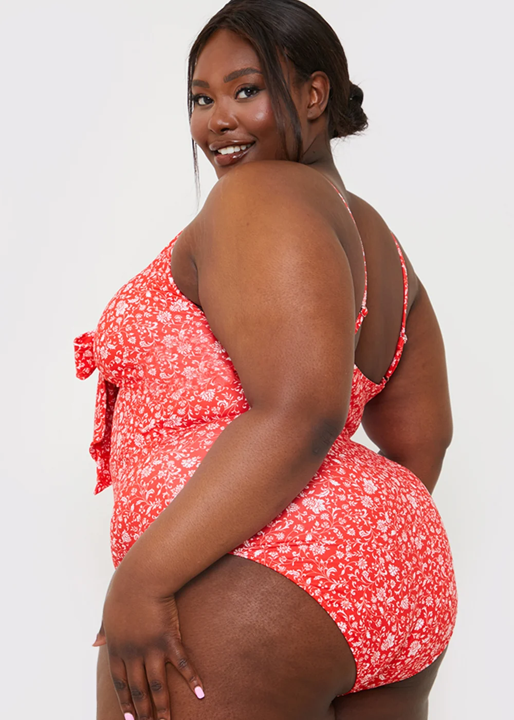 In the Style Jac Jossa Red Floral Tie Front Cut Out Swimsuit - Size 8 Image 8