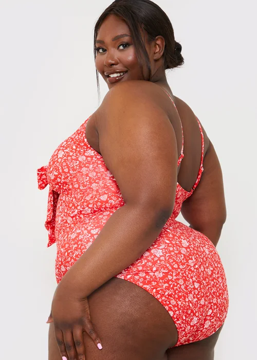 In the Style Jac Jossa Red Floral Tie Front Cut Out Swimsuit - Size 8 Image 8