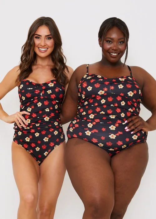 In the Style Jac Jossa Black Floral Ruched Swimsuit - 8 Image 2