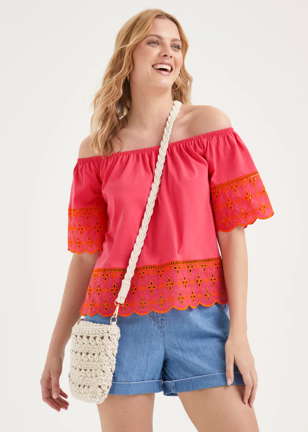 Pink Schiffli Bardot Top - Size 8 Image 4