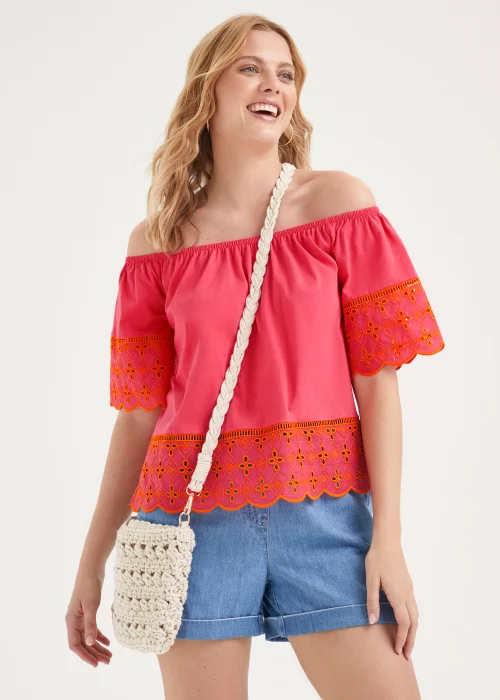 Pink Schiffli Bardot Top - Size 8 Image 4