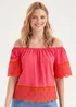 Pink Schiffli Bardot Top - Size 8 Image 1