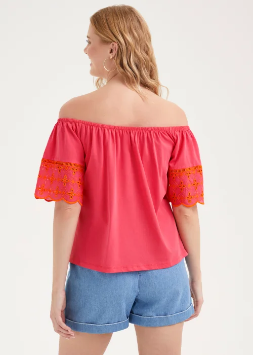 Pink Schiffli Bardot Top - Size 8 Image 2