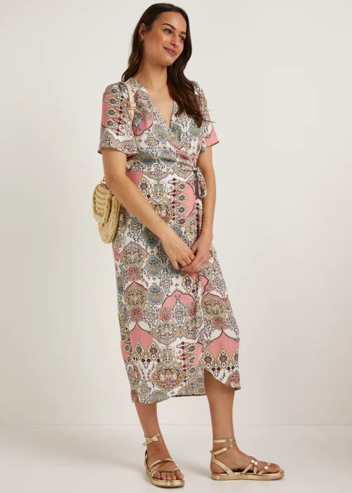 Multicoloured Scarf Print Wrap Midi Dress - 8 Image 4
