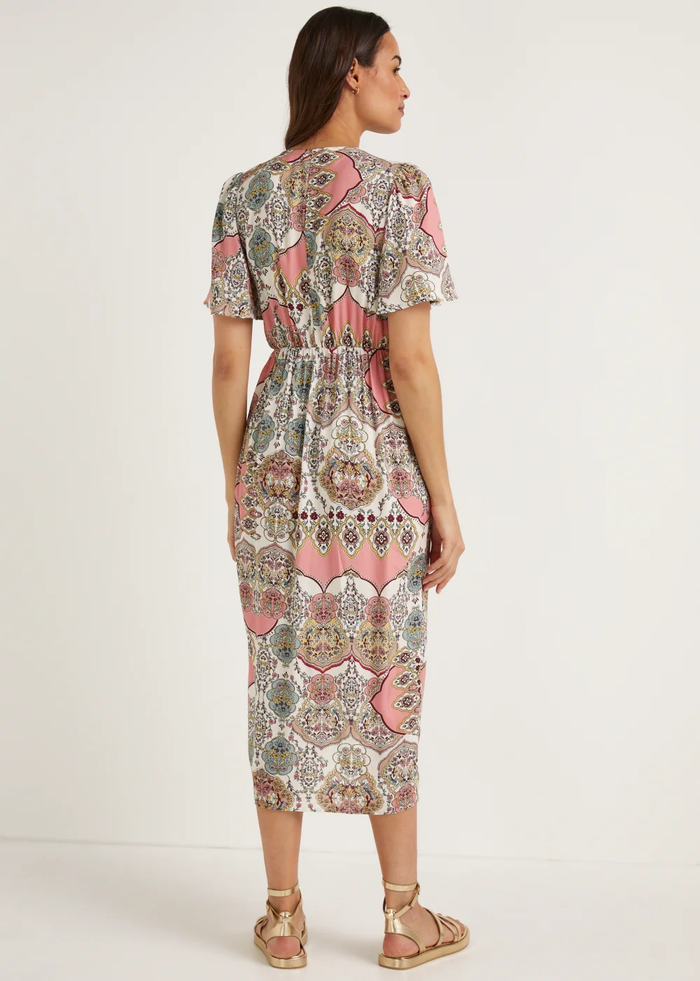 Multicoloured Scarf Print Wrap Midi Dress - 8 Image 2