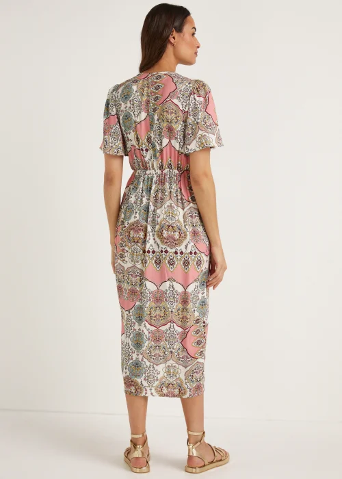 Multicoloured Scarf Print Wrap Midi Dress - 8 Image 2