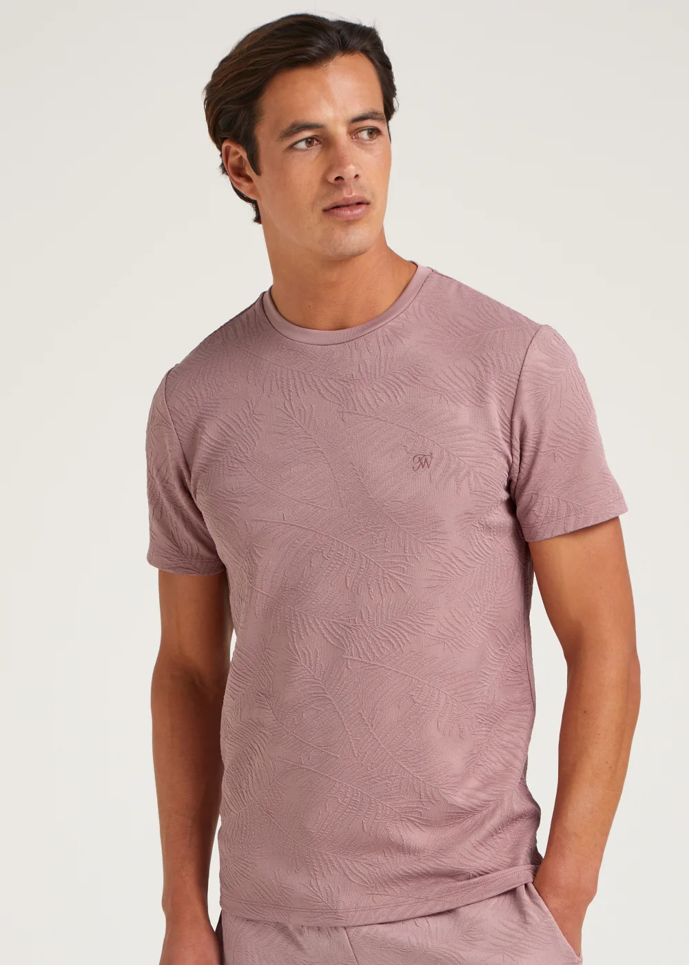 T&W Pink Leaf Print T-Shirt - S Image 1