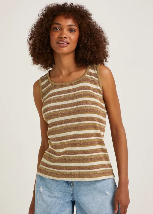 Brown Stripe Metallic Vest Top - Size 8 Image 1