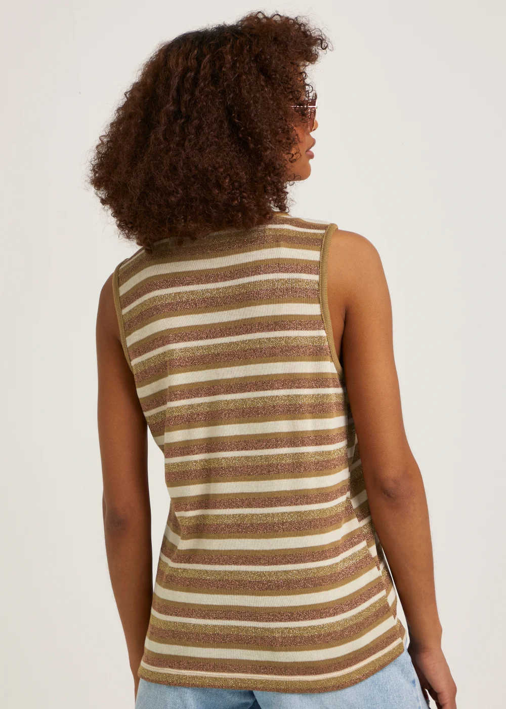 Brown Stripe Metallic Vest Top - Size 8 Image 2