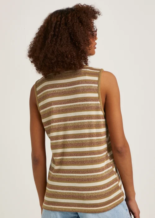 Brown Stripe Metallic Vest Top - Size 8 Image 2