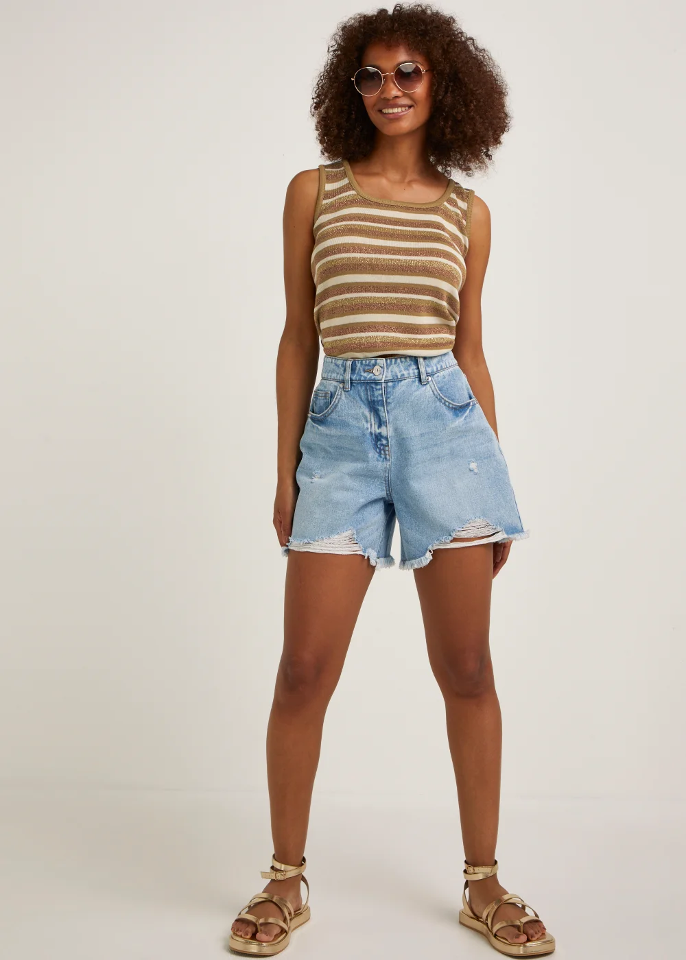 Brown Stripe Metallic Vest Top - Size 8 Image 4