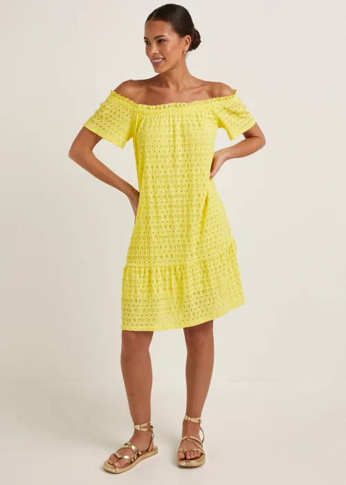 Yellow Textured Bardot Jersey Mini Dress - 8 Image 1