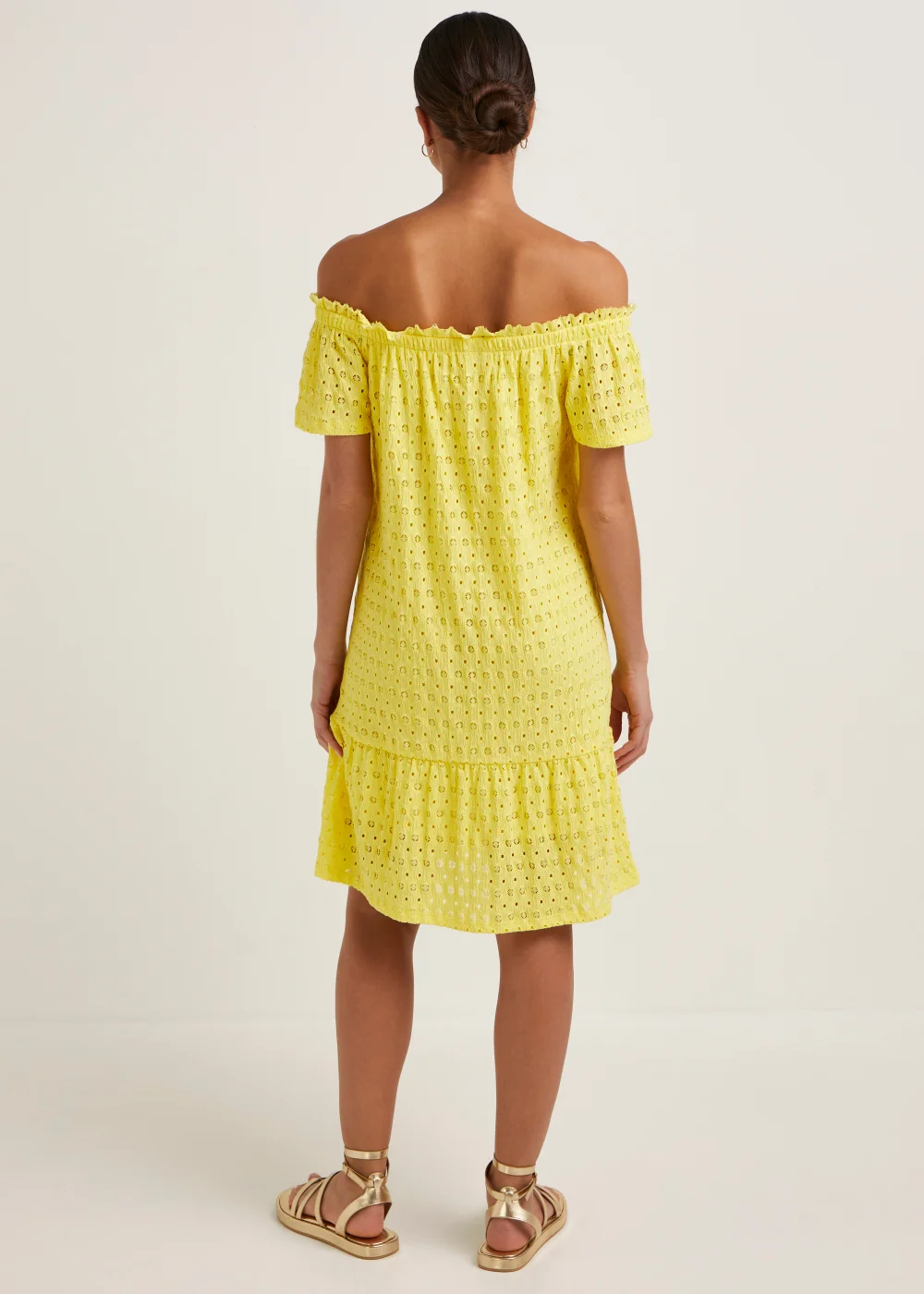 Yellow Textured Bardot Jersey Mini Dress - 8 Image 2