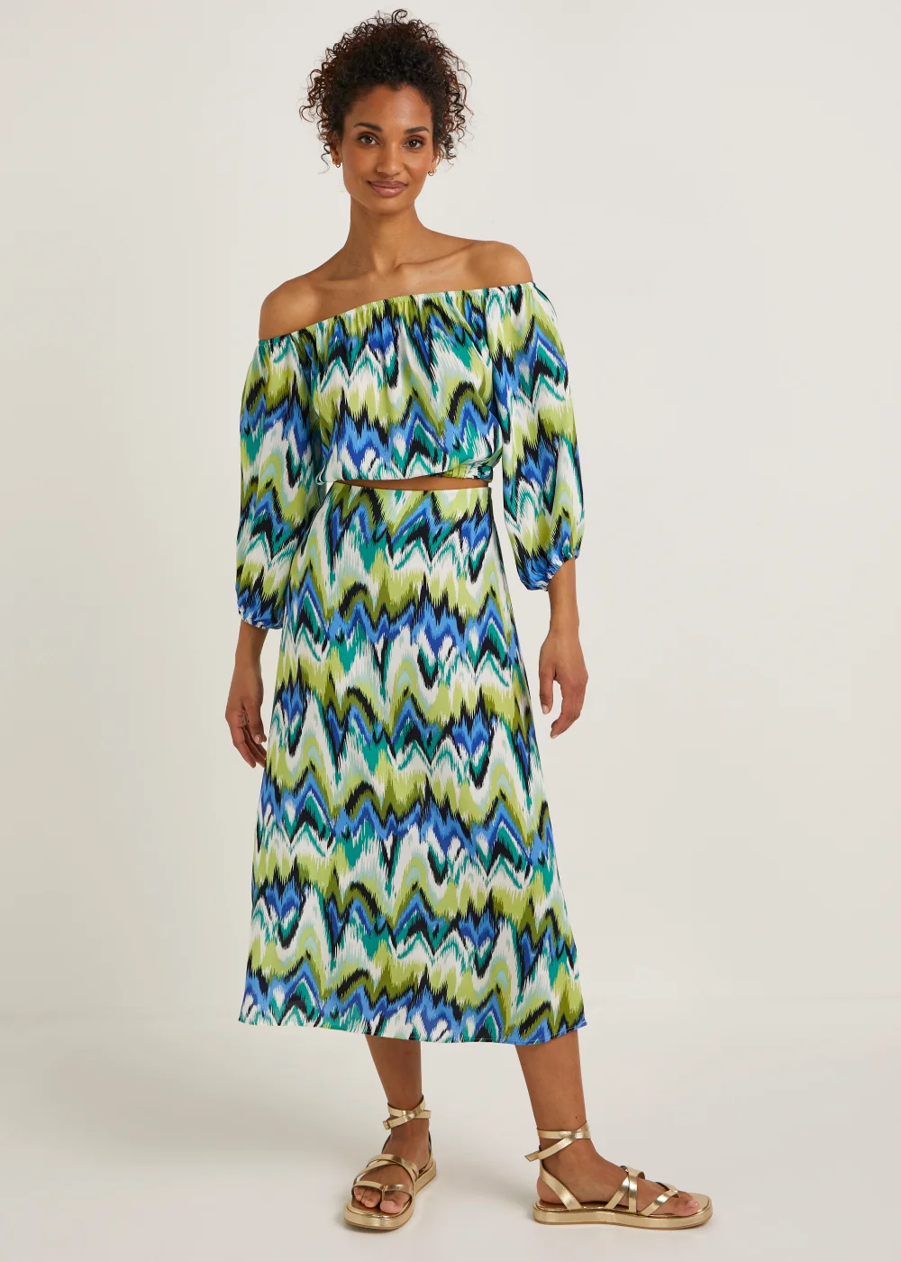 Multicoloured Zigzag Co-Ord Midi Skirt - Size 8 Image 1