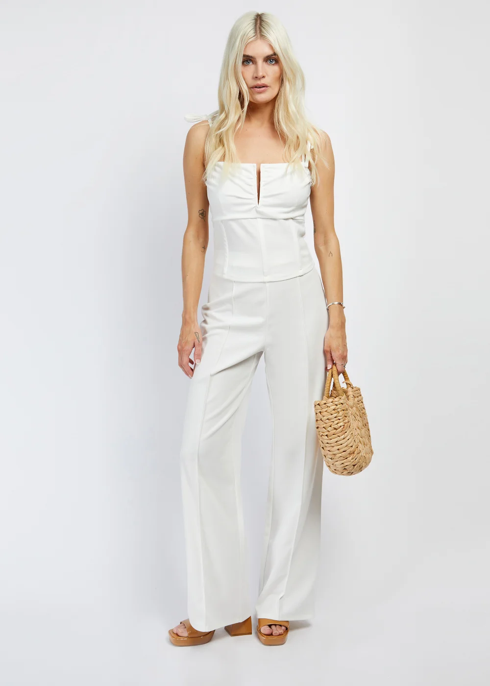 Girls on Film by Dani Dyer Ivory Wide Leg Co-Ord Trousers - Size 8 Image 1