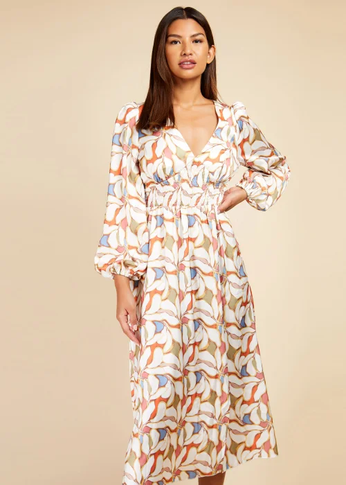 Little Mistress Leaf Print Blouson Sleeve Midi Dress - 8 Image 4