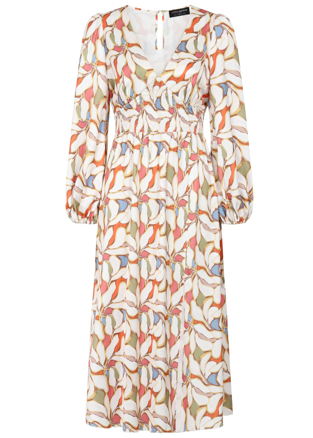 Little Mistress Leaf Print Blouson Sleeve Midi Dress - 8 Image 5