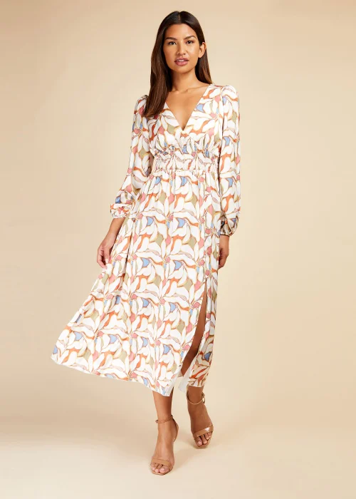 Little Mistress Leaf Print Blouson Sleeve Midi Dress - 8 Image 1