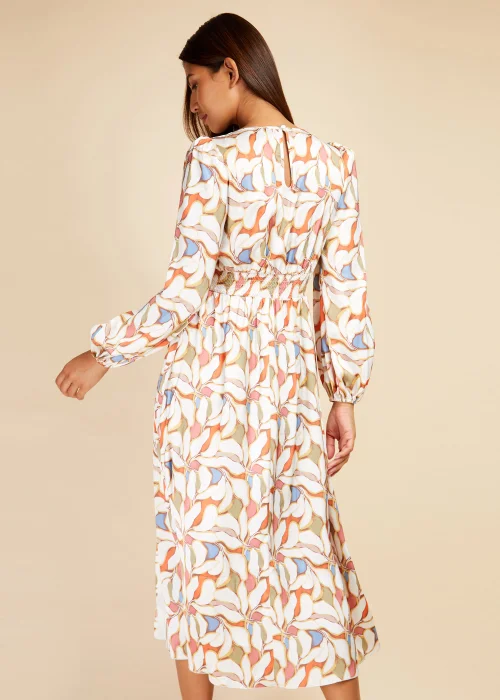 Little Mistress Leaf Print Blouson Sleeve Midi Dress - 8 Image 2