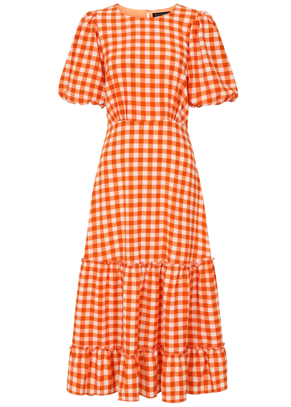 Little Mistress Orange Gingham Tiered Midi Dress - 8 Image 5