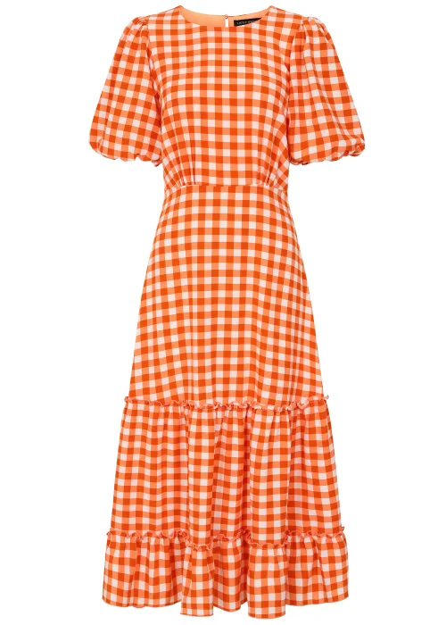 Little Mistress Orange Gingham Tiered Midi Dress - 8 Image 5