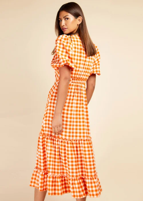 Little Mistress Orange Gingham Tiered Midi Dress - 8 Image 2