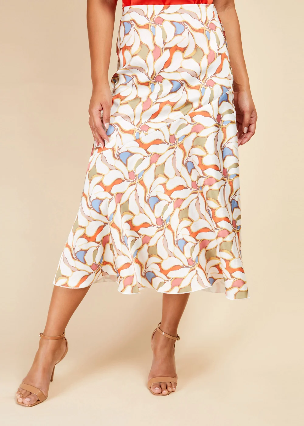 Little Mistress Leaf Print Diagonal Seam Midaxi Skirt - Size 8 Image 4