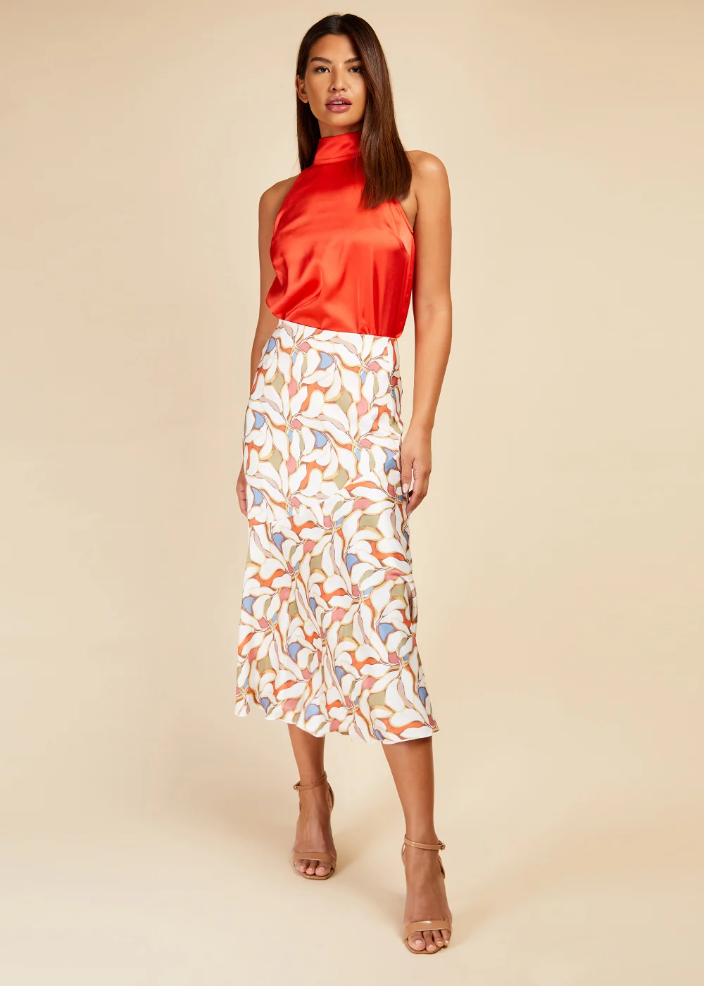 Little Mistress Leaf Print Diagonal Seam Midaxi Skirt - Size 8 Image 1